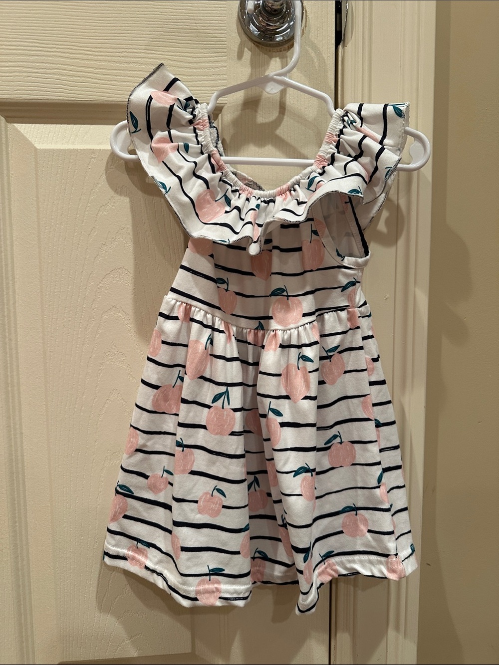 Girls Peach Stripe Ruffle Sundress - Pink & Navy